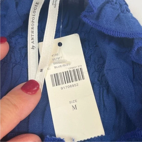 Anthropologie Blue Ruffle Trim Textured Sleeveless Mini Dress M NWT - Picture 9 of 10